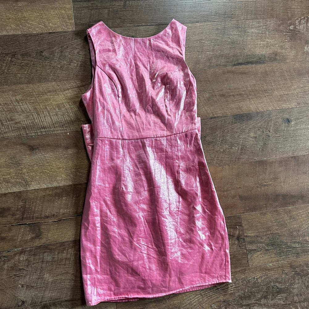 Women's Vestique Pink Shimmer Mini Dress with Bow, Size S